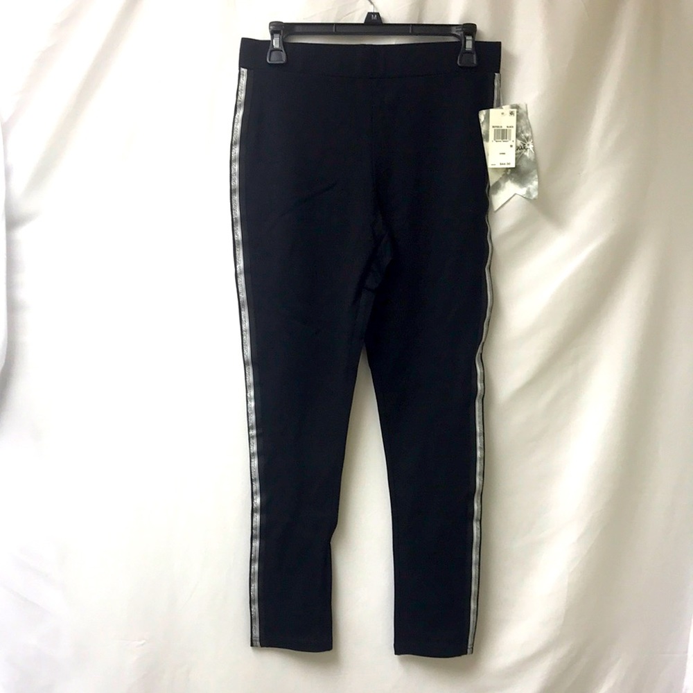Almost famous junior shine striped leggings black white medium